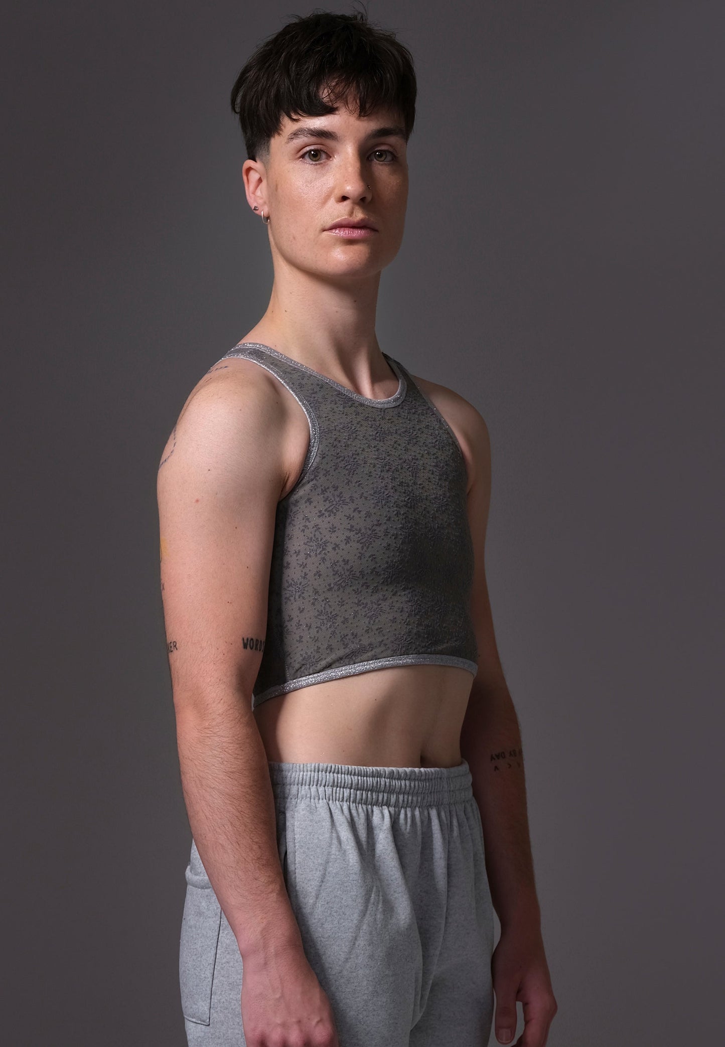 UNTAG FtM chest binder silver lace front trans underwear model picture side r
