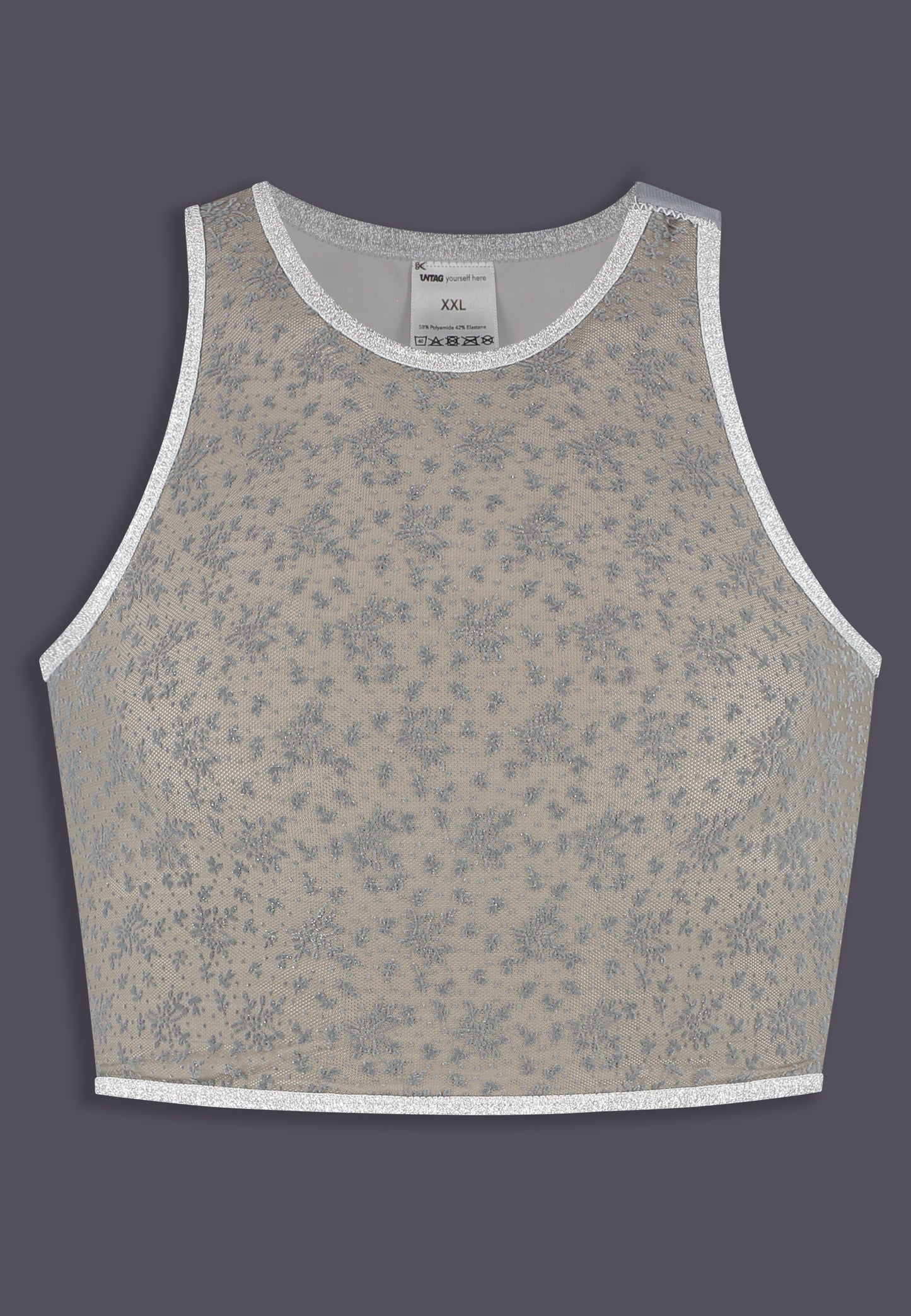 UNTAG FtM trans chest binder lace silver product front