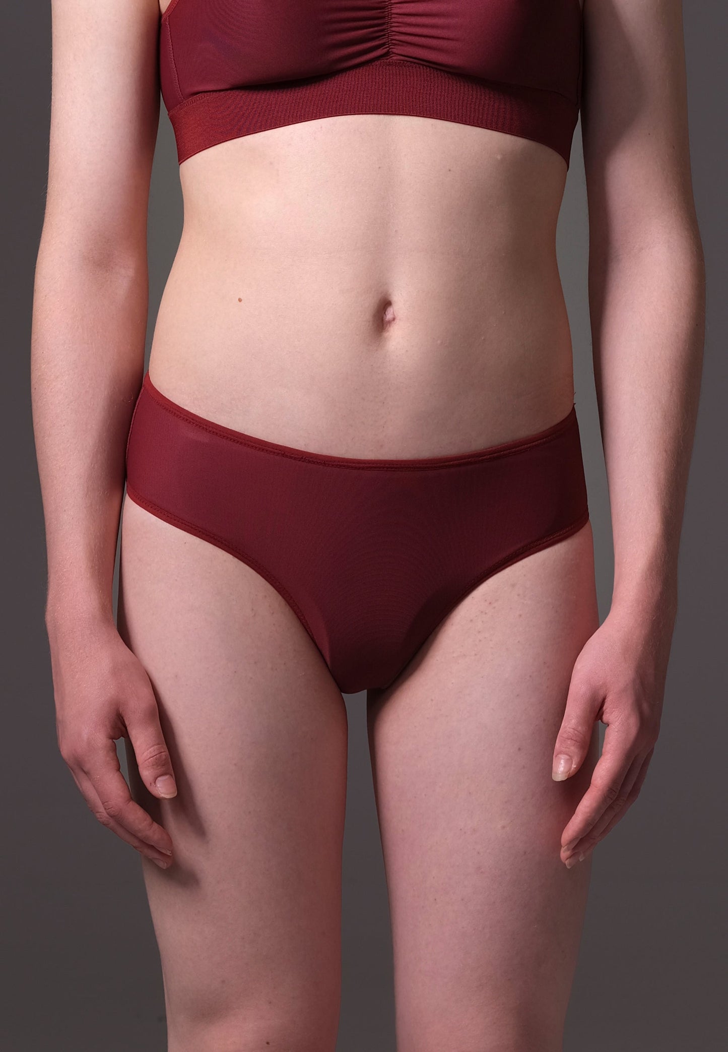 UNTAG MtF trans femme underwear tucking panties burgundy model front zoom 2