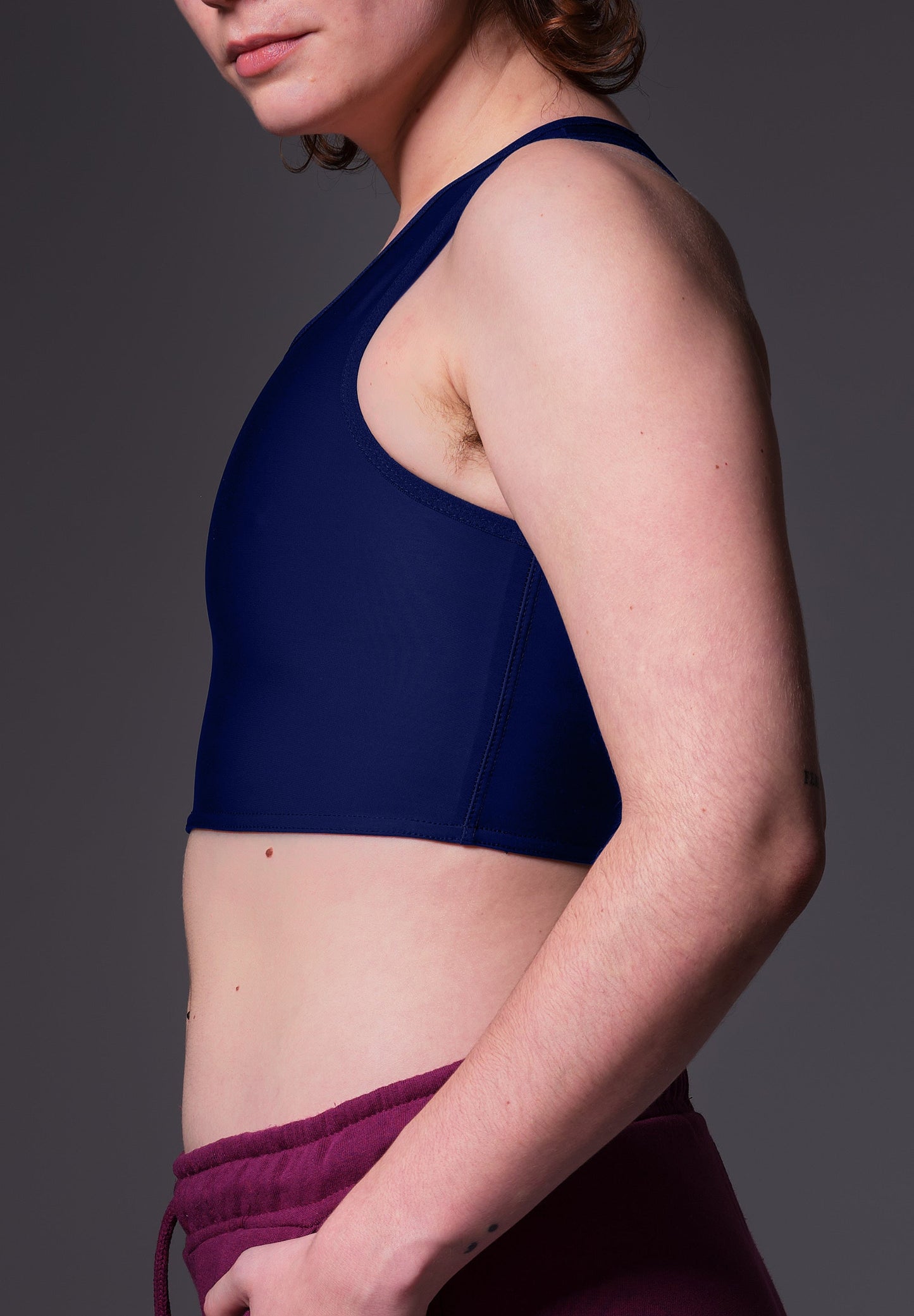 UNTAG trans FtM tank swim chest binder navy model side
