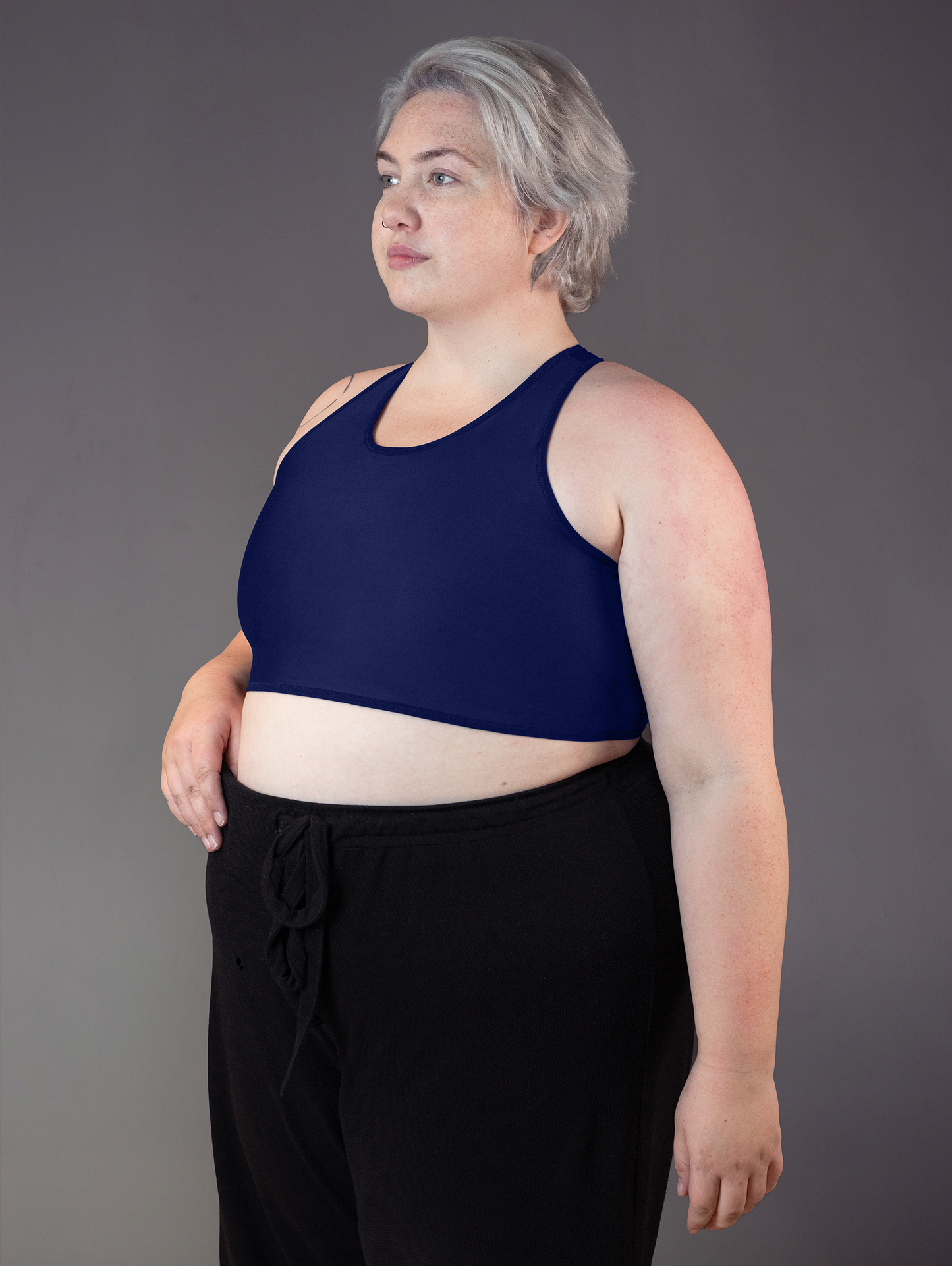 UNTAG trans FtM tank swim chest binder navy model side plus size