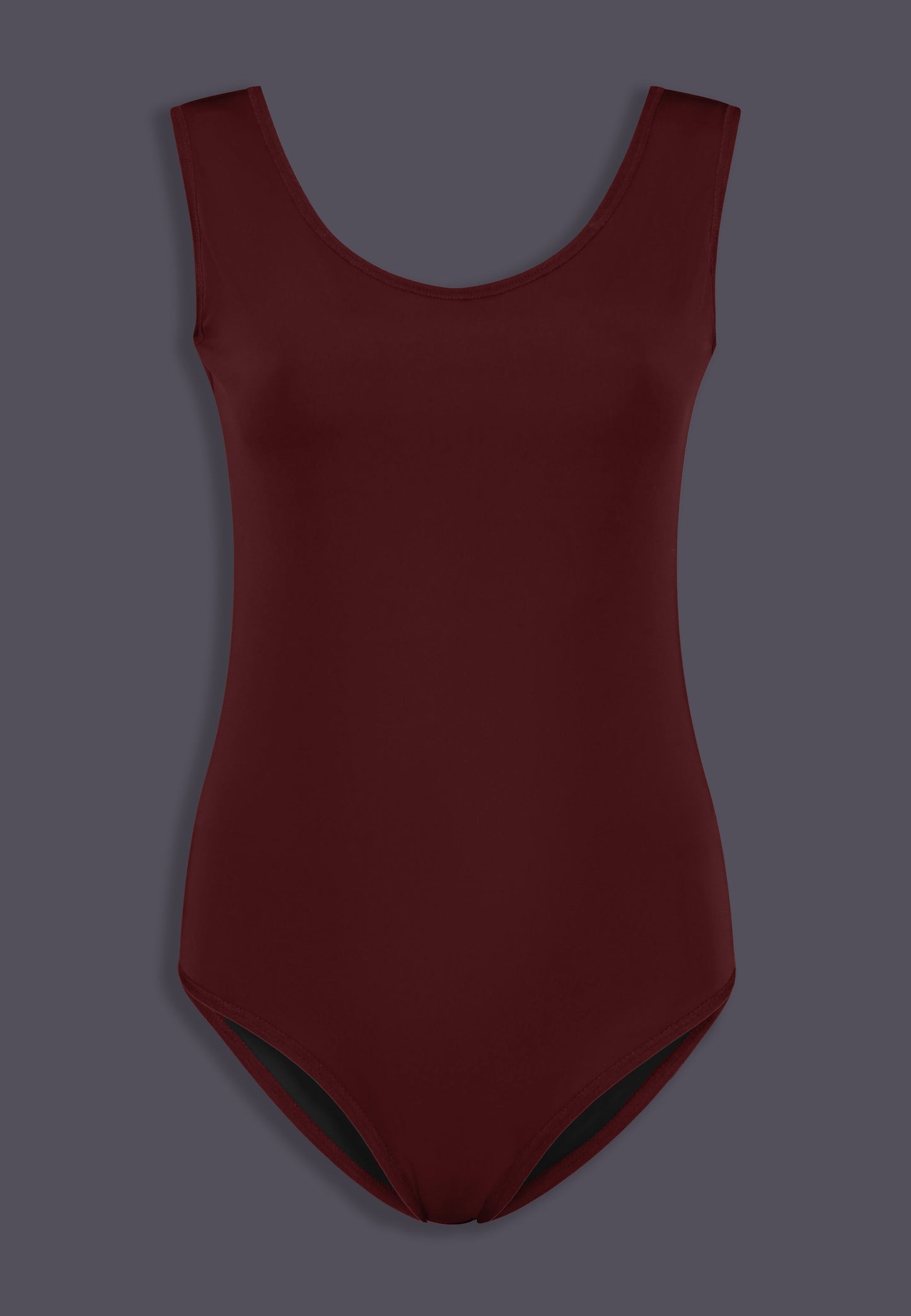MtF trans swimsuit burgundy color tucking front product shot