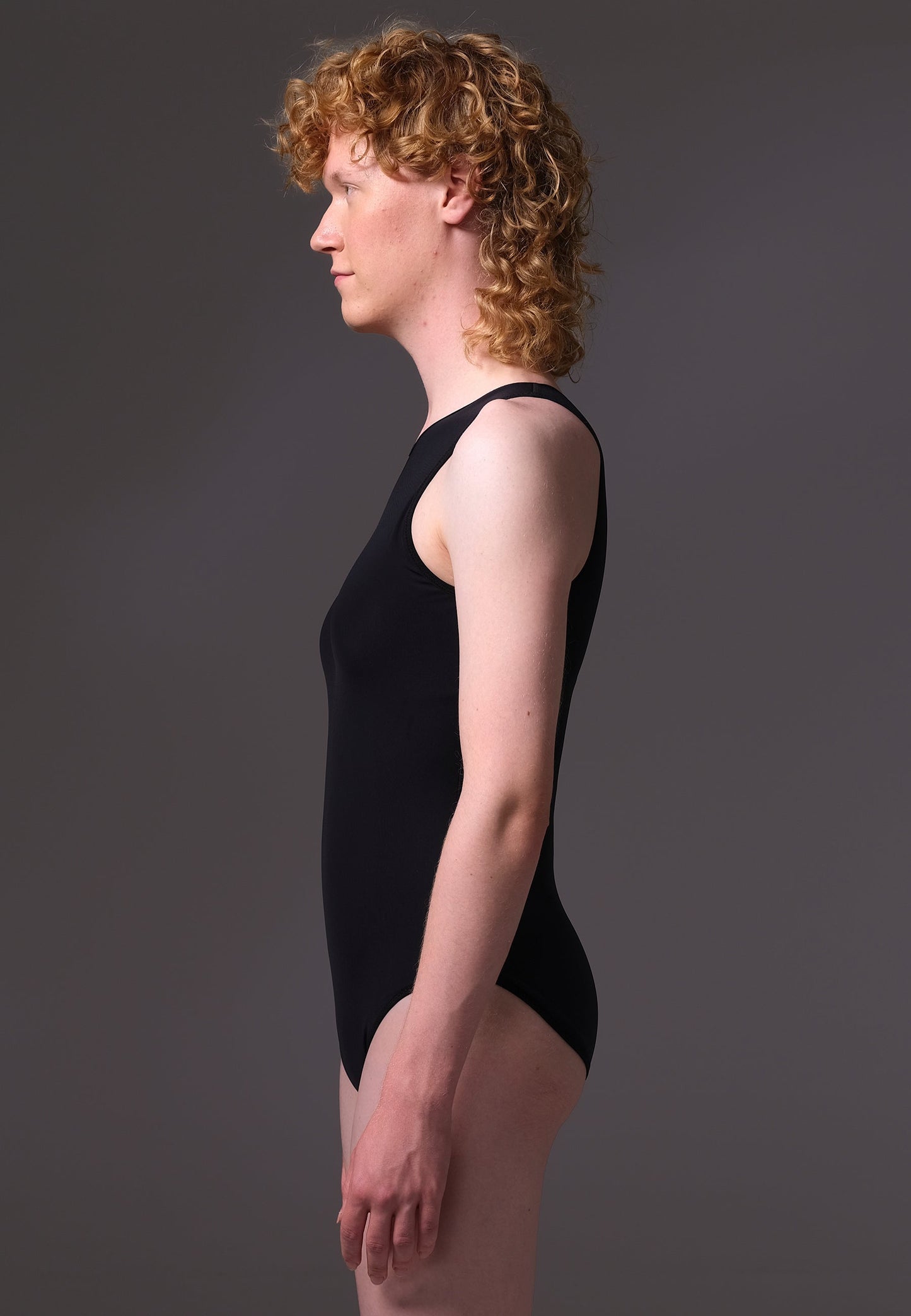 UNTAG MtF trans femme underwear tucking swimsuit black one piece zipper prosthetic bathing suit model side zoom