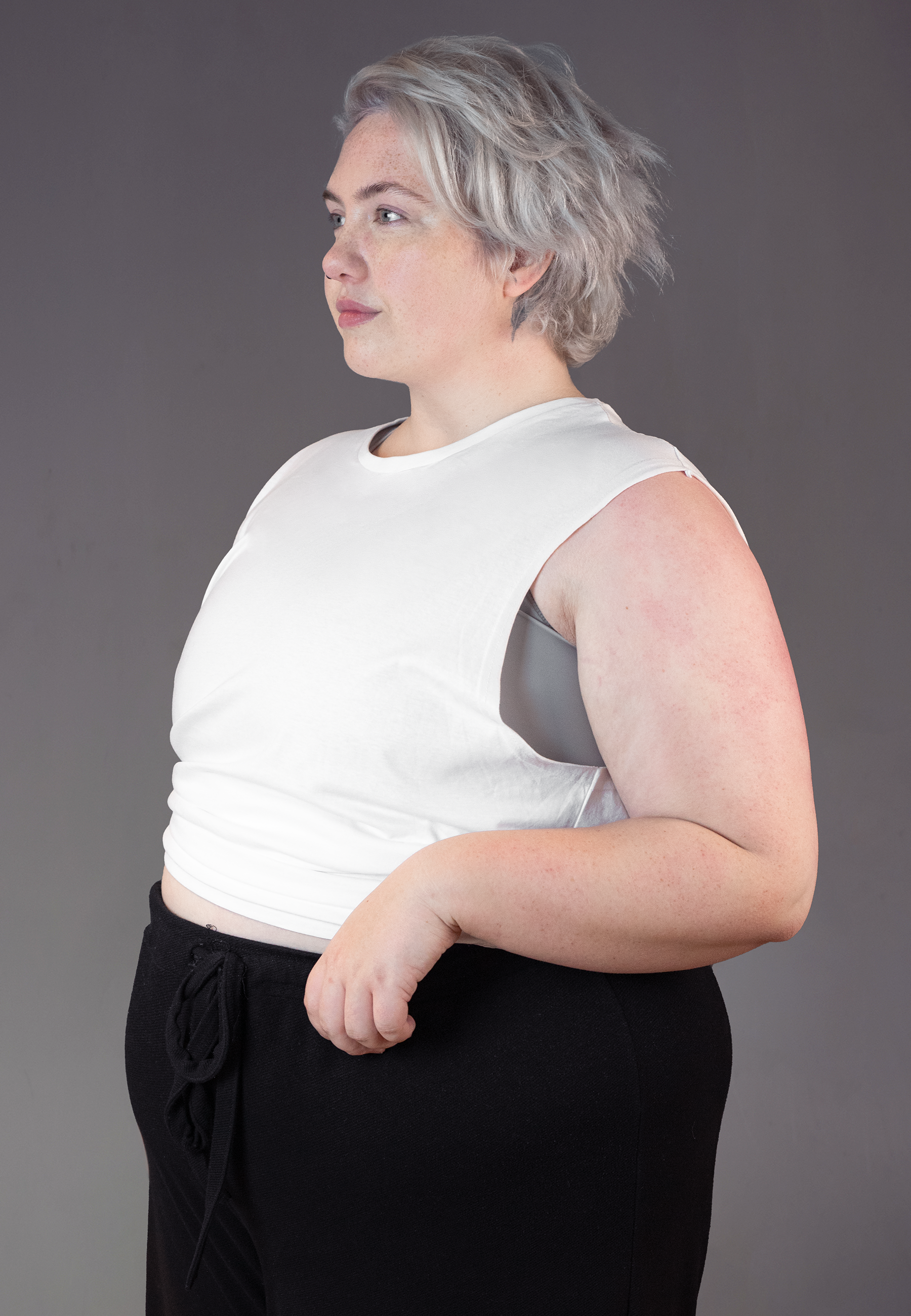 UNTAG short chest binder grey FTM trans masc non binary lighter clothes invisible 2