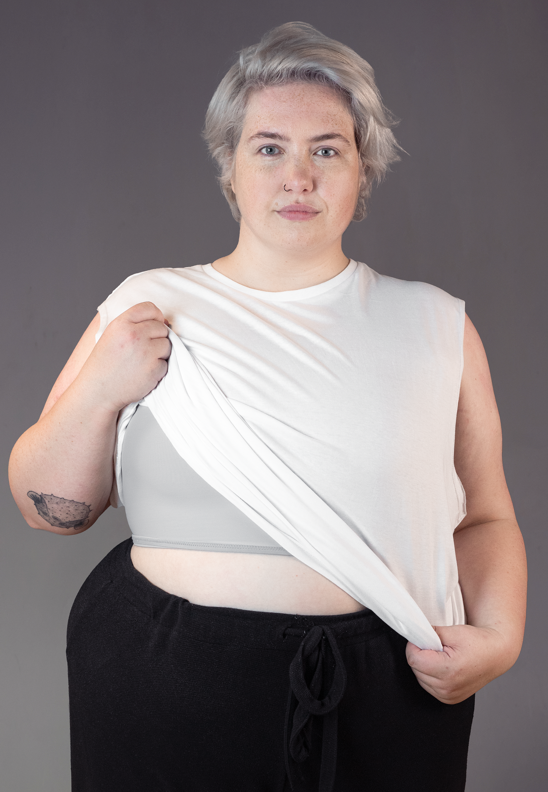 UNTAG short chest binder grey FTM trans masc non binary lighter clothes invisible 1