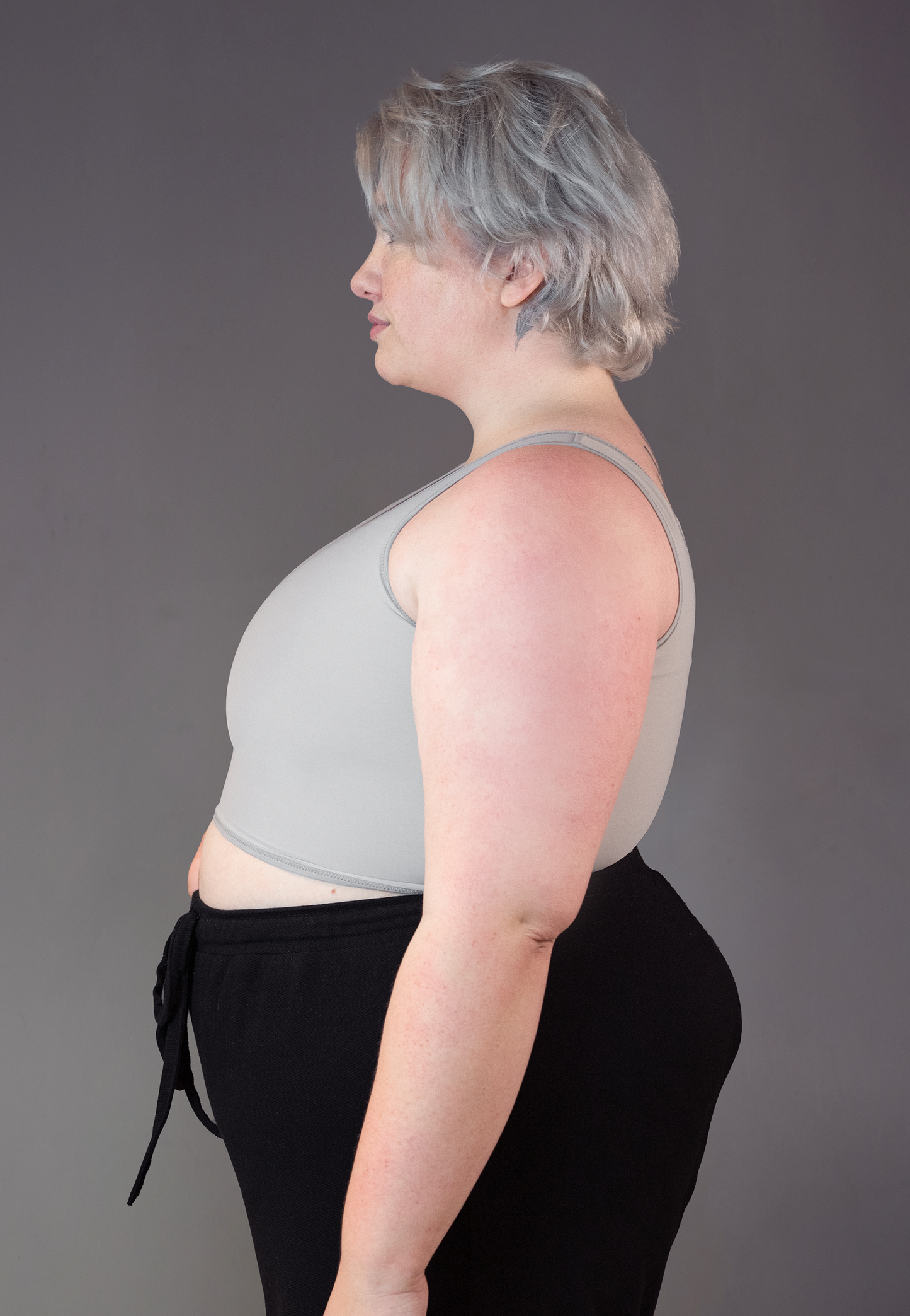 UNTAG short chest binder grey FTM trans masc non binary front