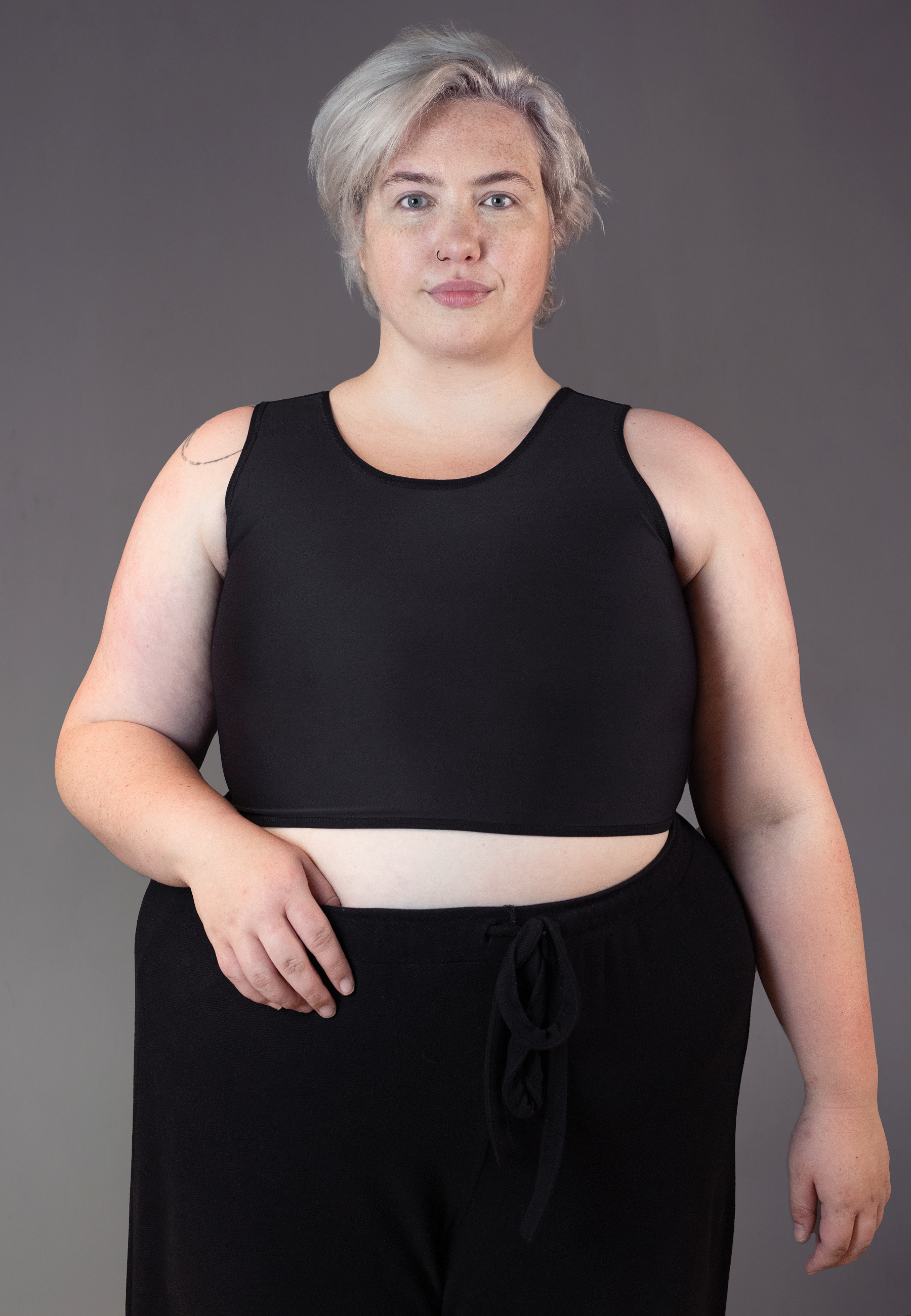 UNTAG FtM Trans masc non binary chest short binder extra strong black front 