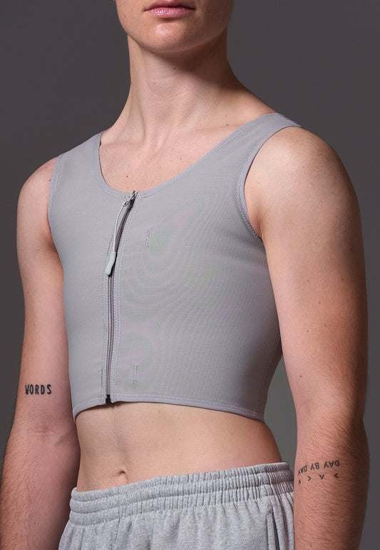 UNTAG ftm chest binder trans non binary underwear basic zipper grey model zoom