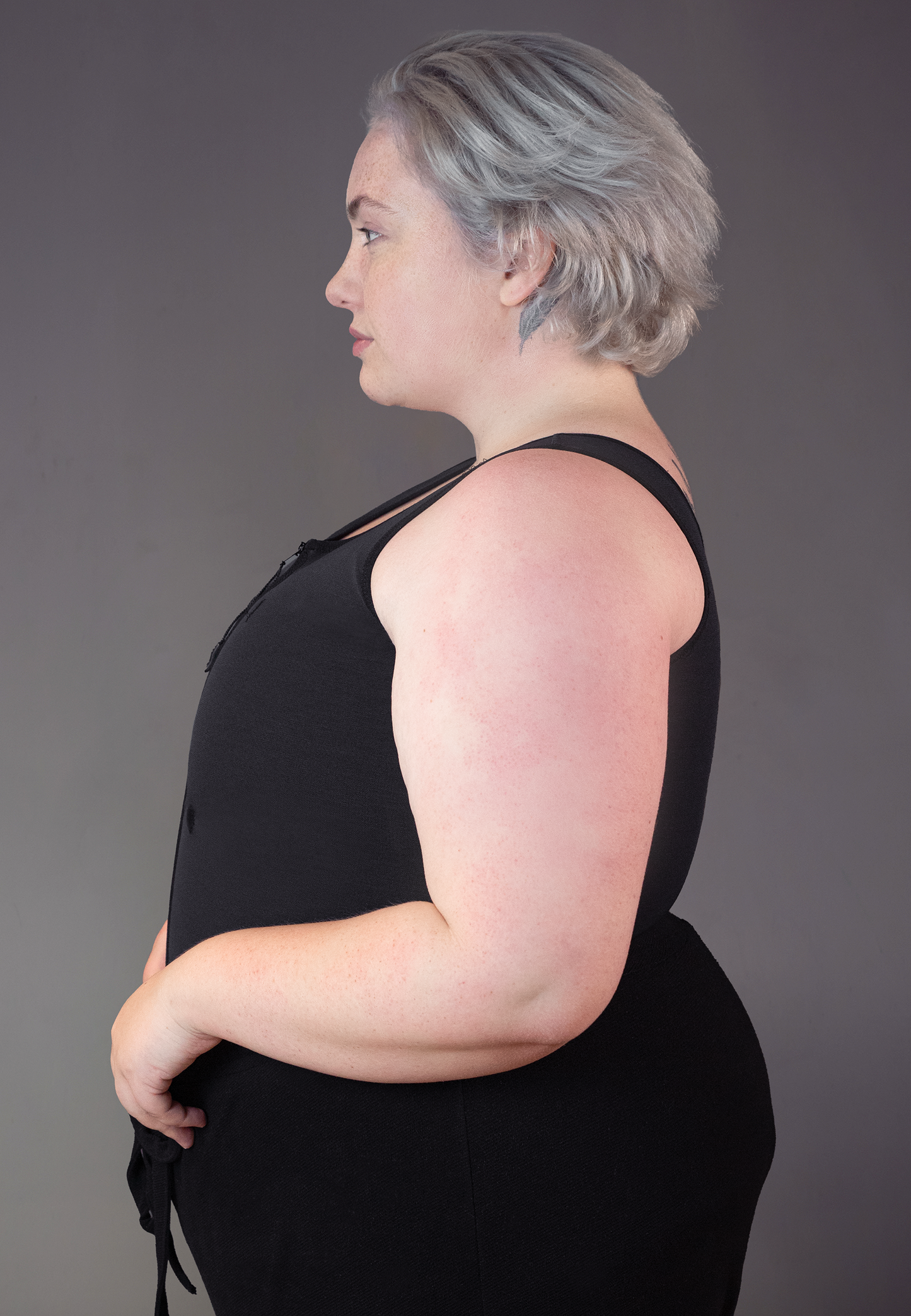 UNTAG FTM trans masc non binary chest long binder singlet with zipper black side