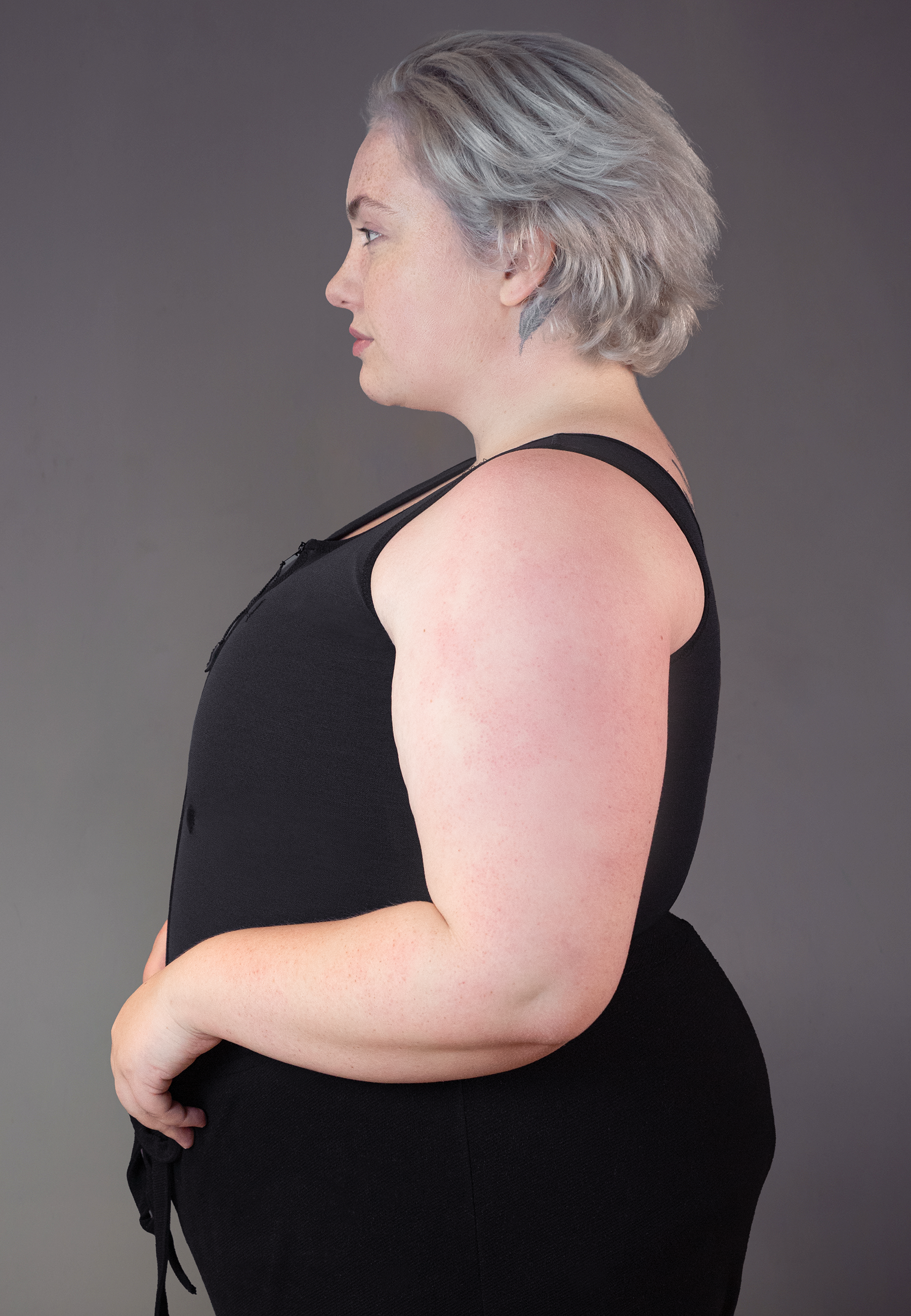 UNTAG FTM trans masc non binary chest long binder singlet with zipper black side