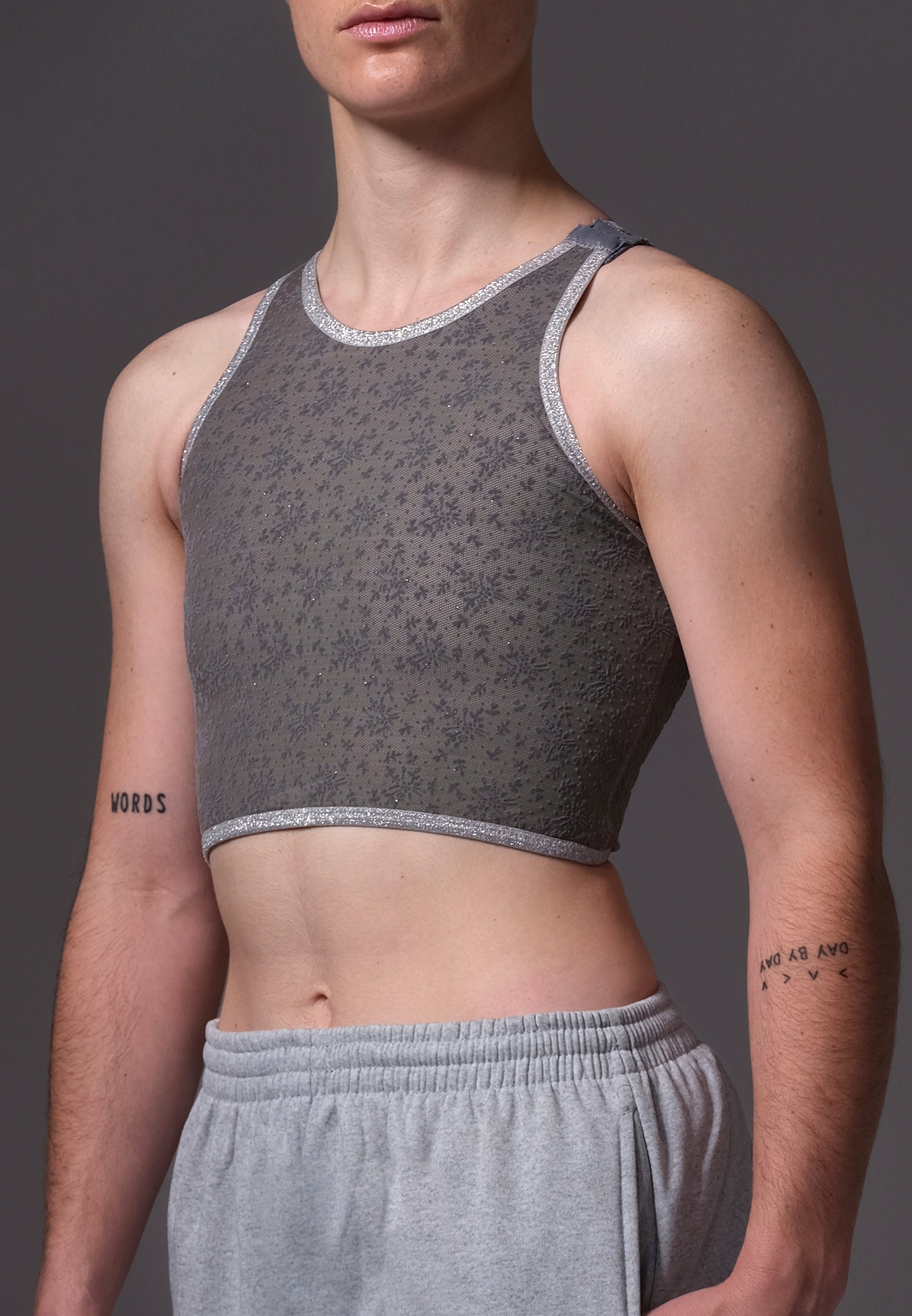 UNTAG FtM chest binder silver lace trans underwear model picture zoom
