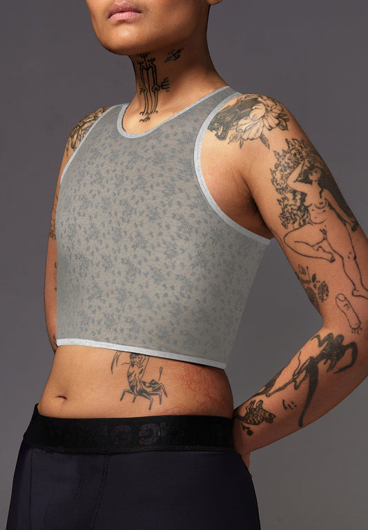 UNTAG FtM trans chest binder lace silver model side 1