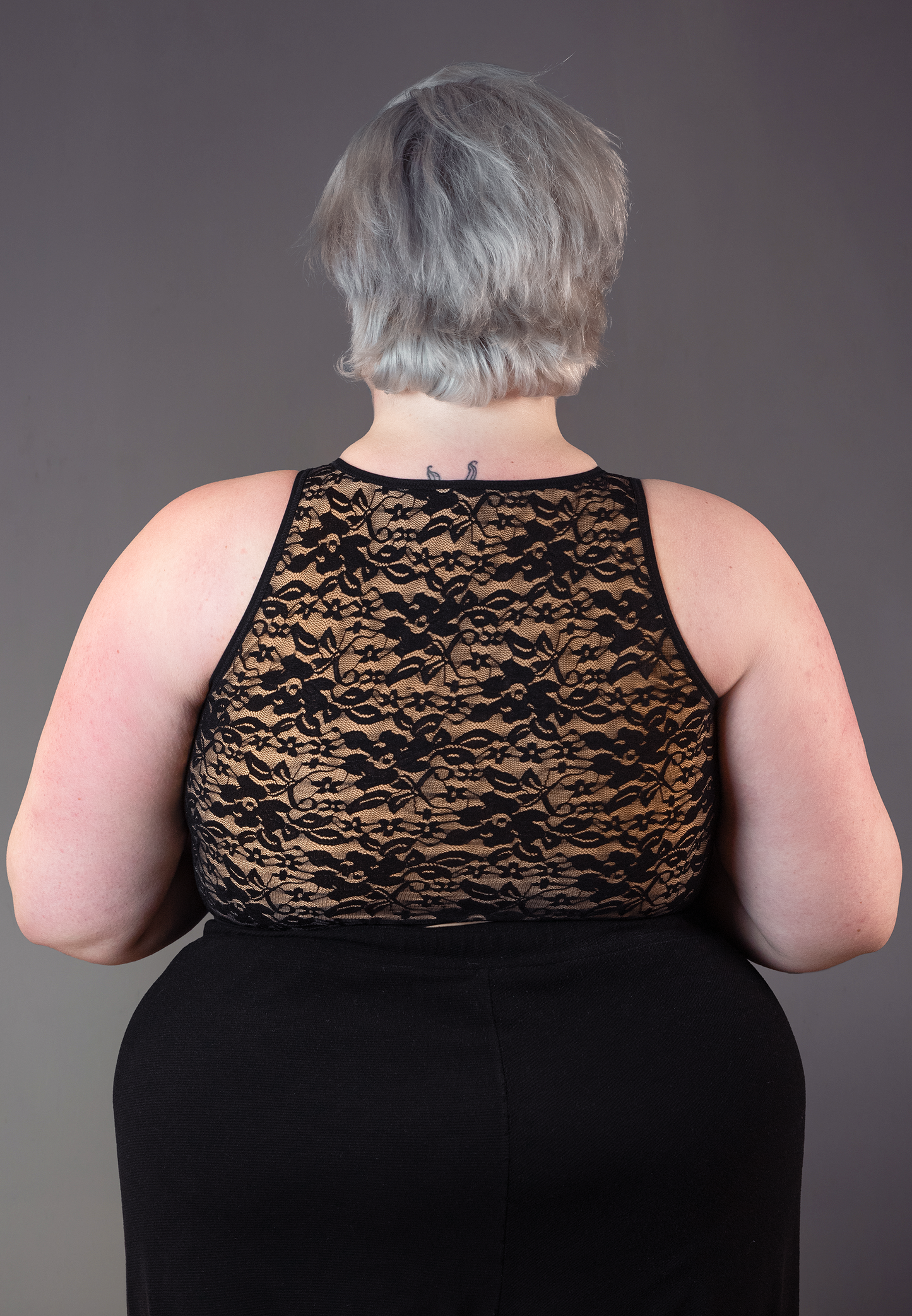 UNTAG short chest binder lace caramel black FTM trans masc non binary back