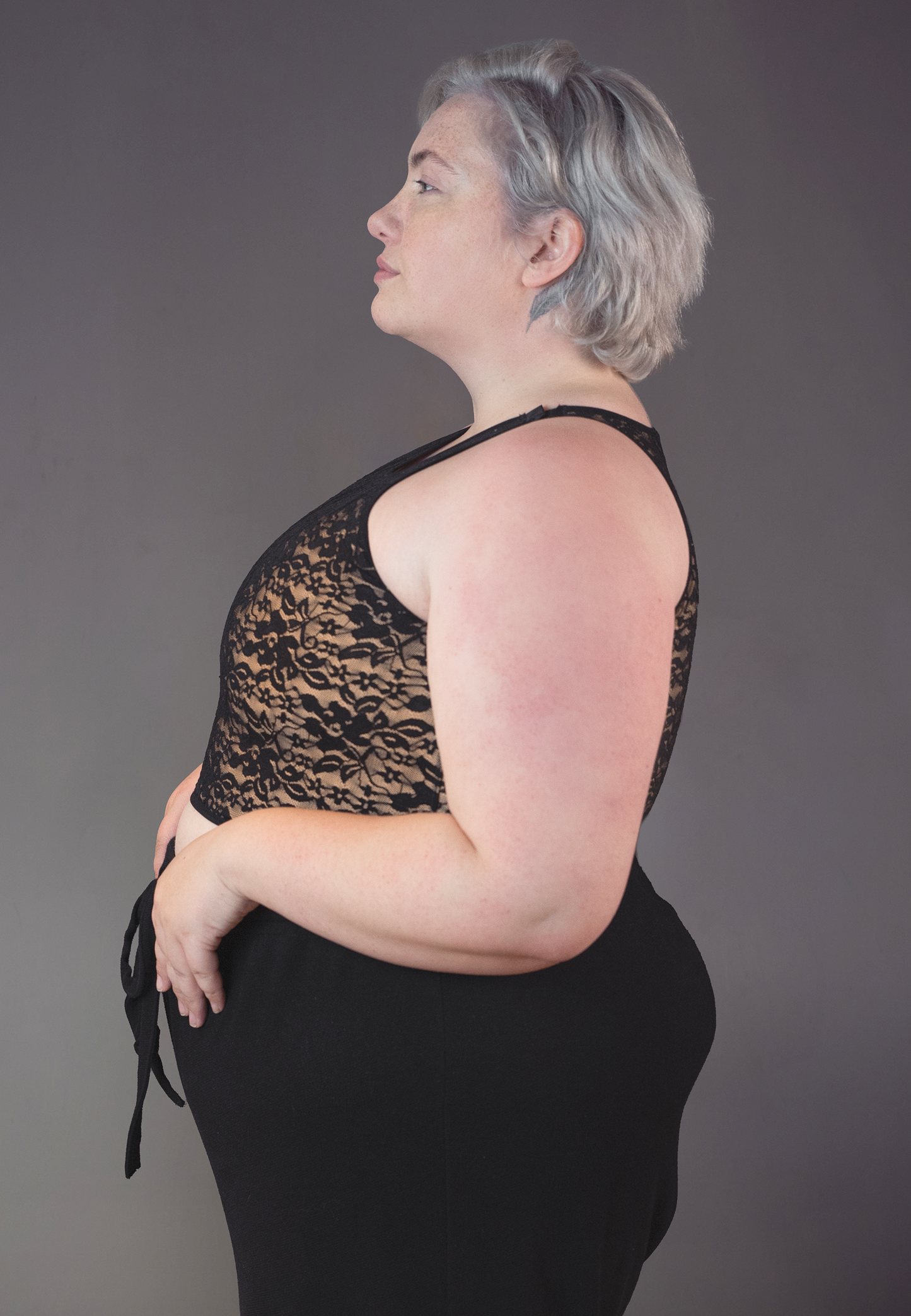 UNTAG short chest binder lace caramel black FTM trans masc non binary side