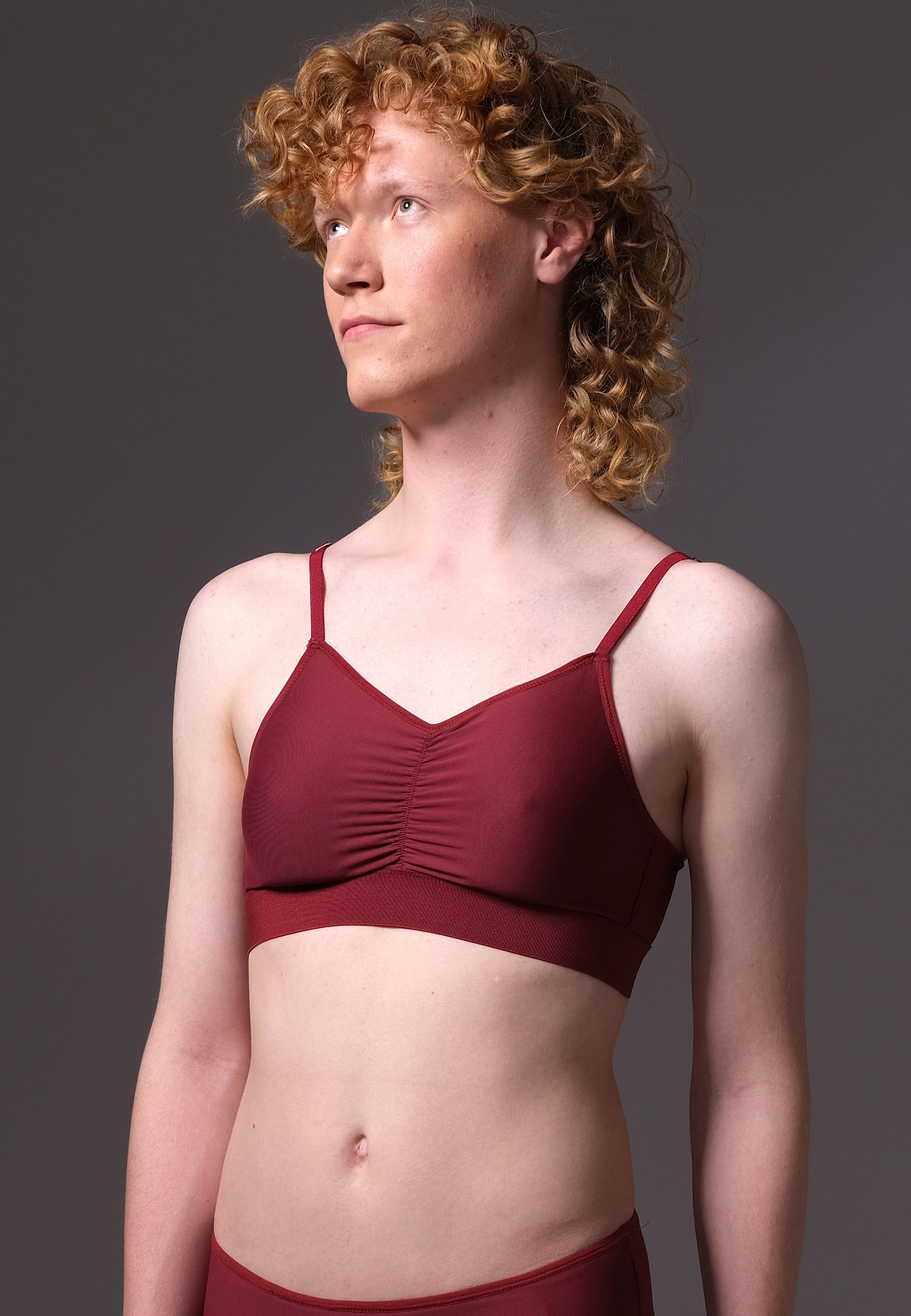 UNTAG MtF trans femme underwear bralette prosthetic top burgundy model front zoom side 