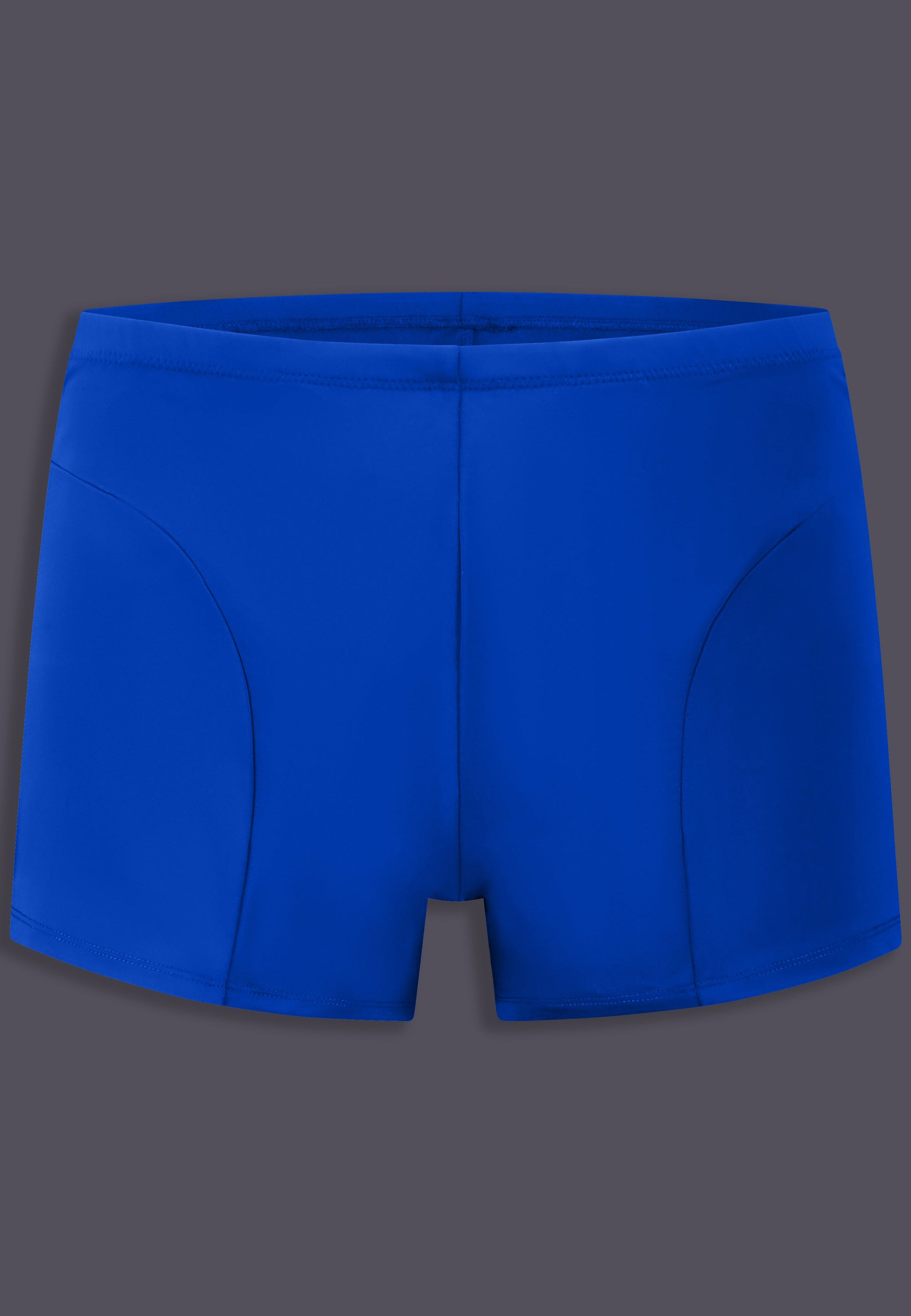 UNTAG FtM trans masc non binary swim cobalt blue swim shorts packing product front 