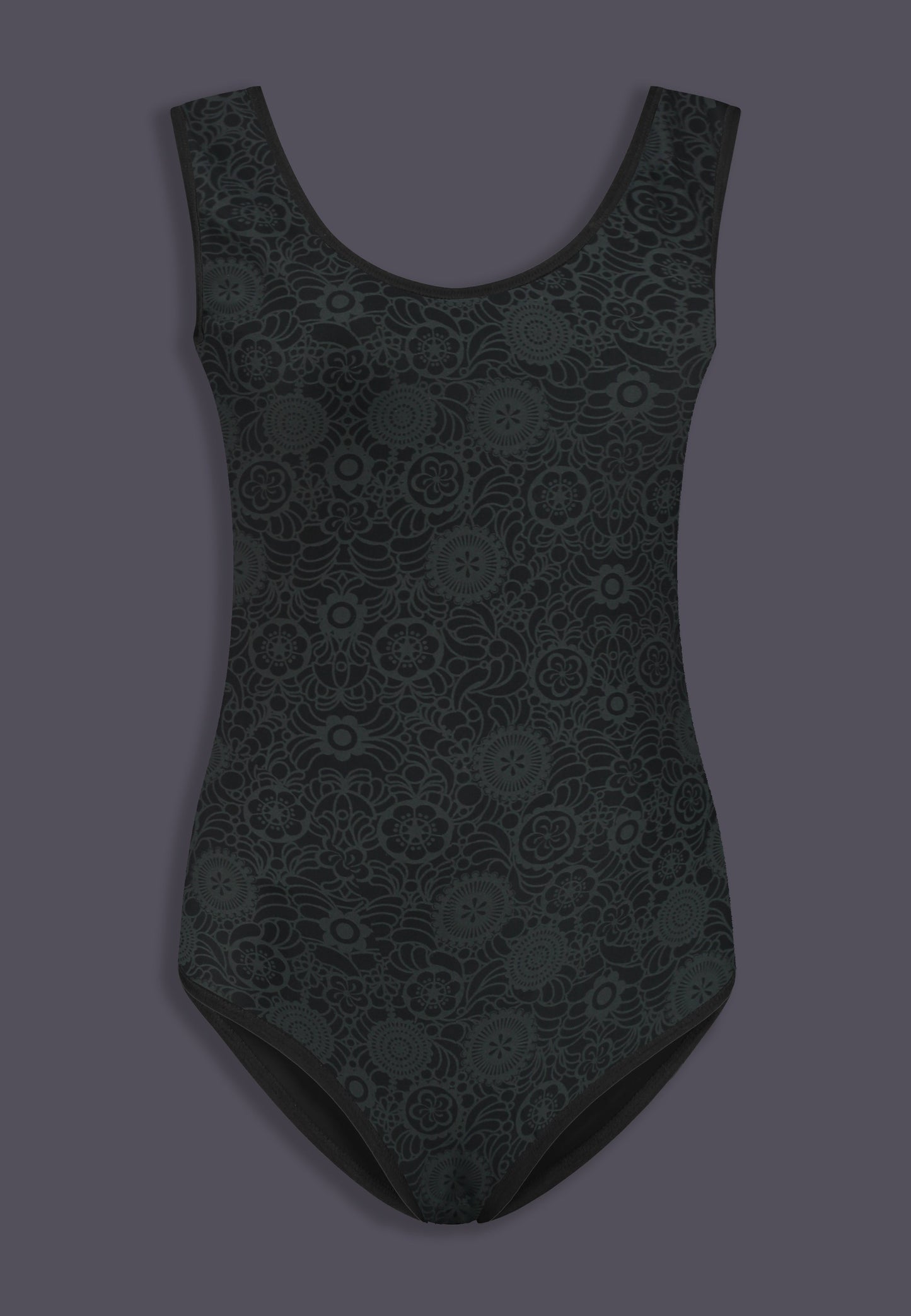 MtF trans swimsuit print grey tucking front product shot