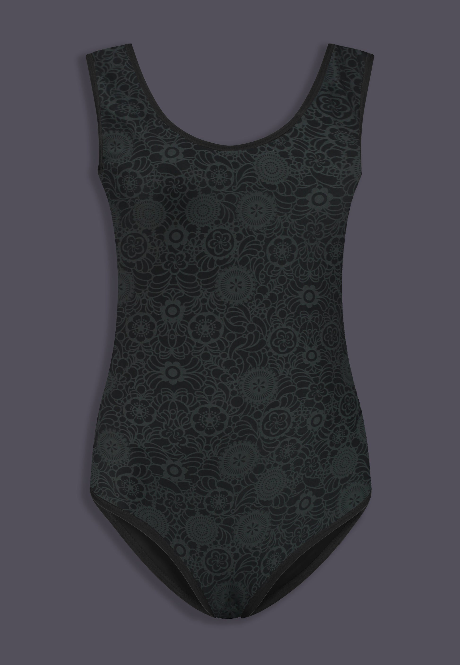 MtF trans swimsuit print grey tucking front product shot