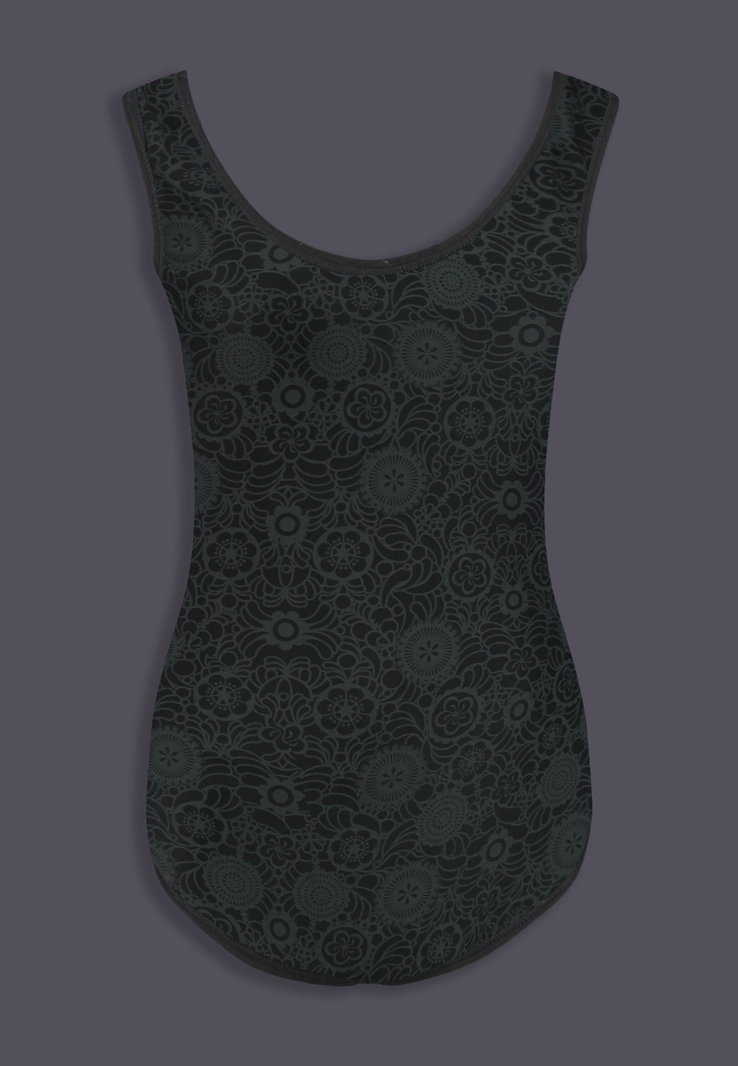 MtF trans swimsuit print grey tucking back product shot