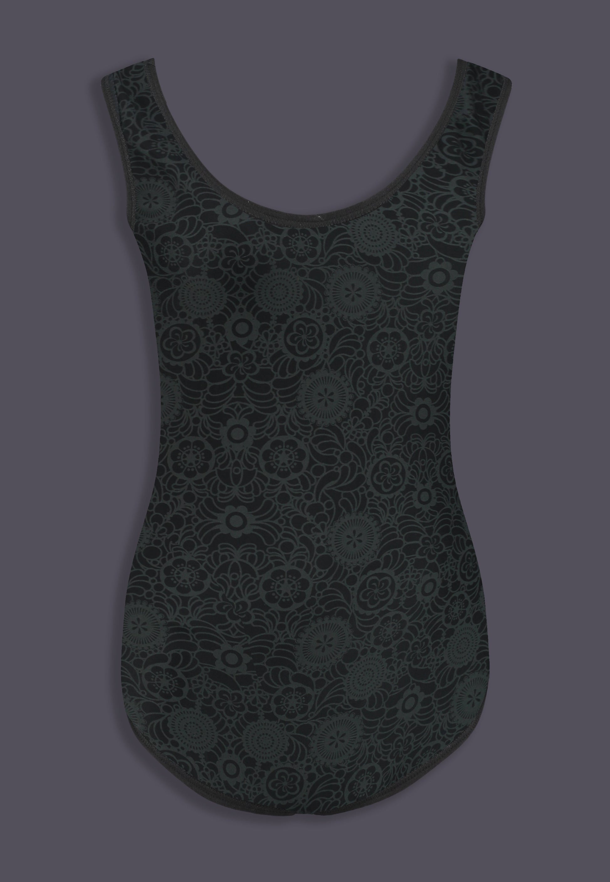 MtF trans swimsuit print grey tucking back product shot