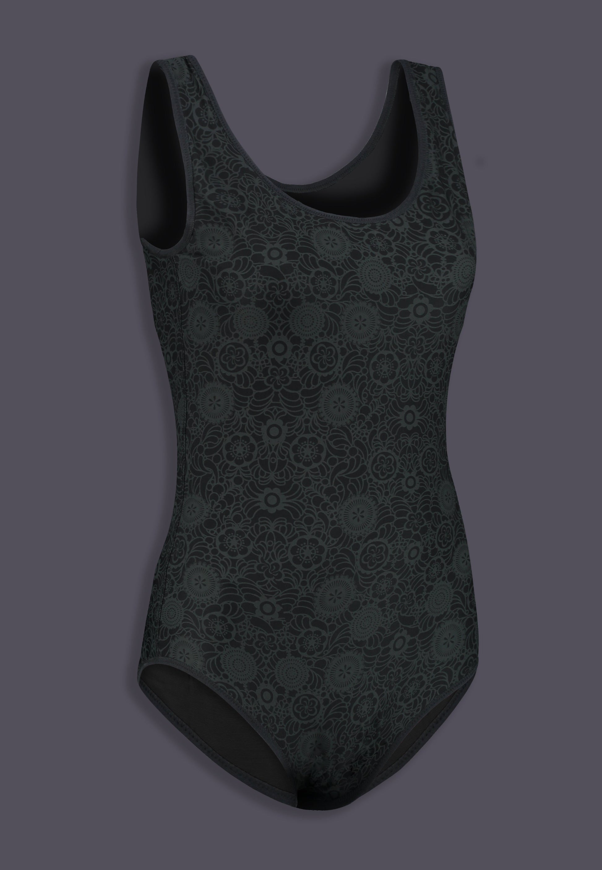 MtF trans swimsuit print grey tucking side product shot