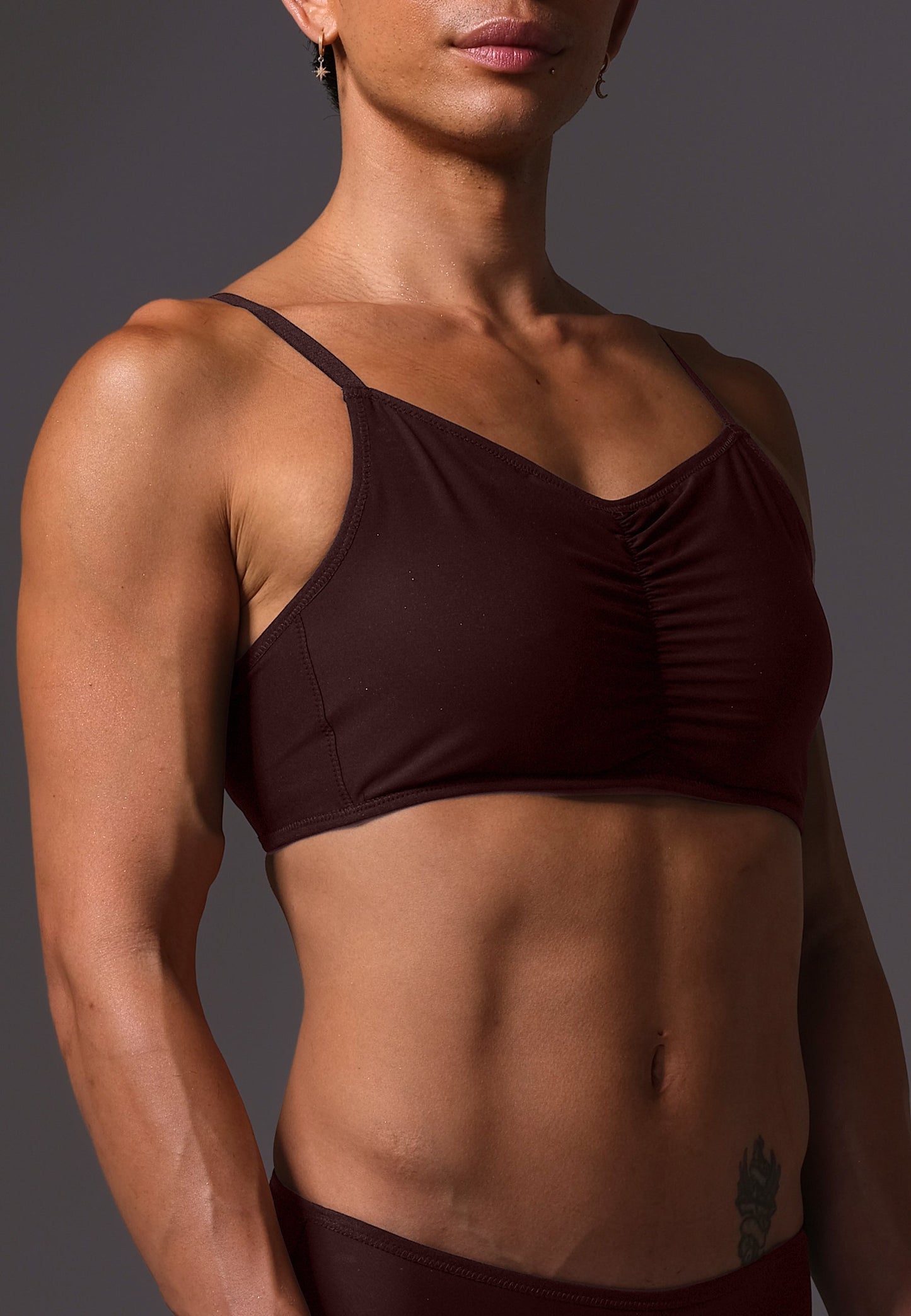 UNTAG MtF Bikini Bra Top espresso brown prosthetic top trans femme side zoom model 2