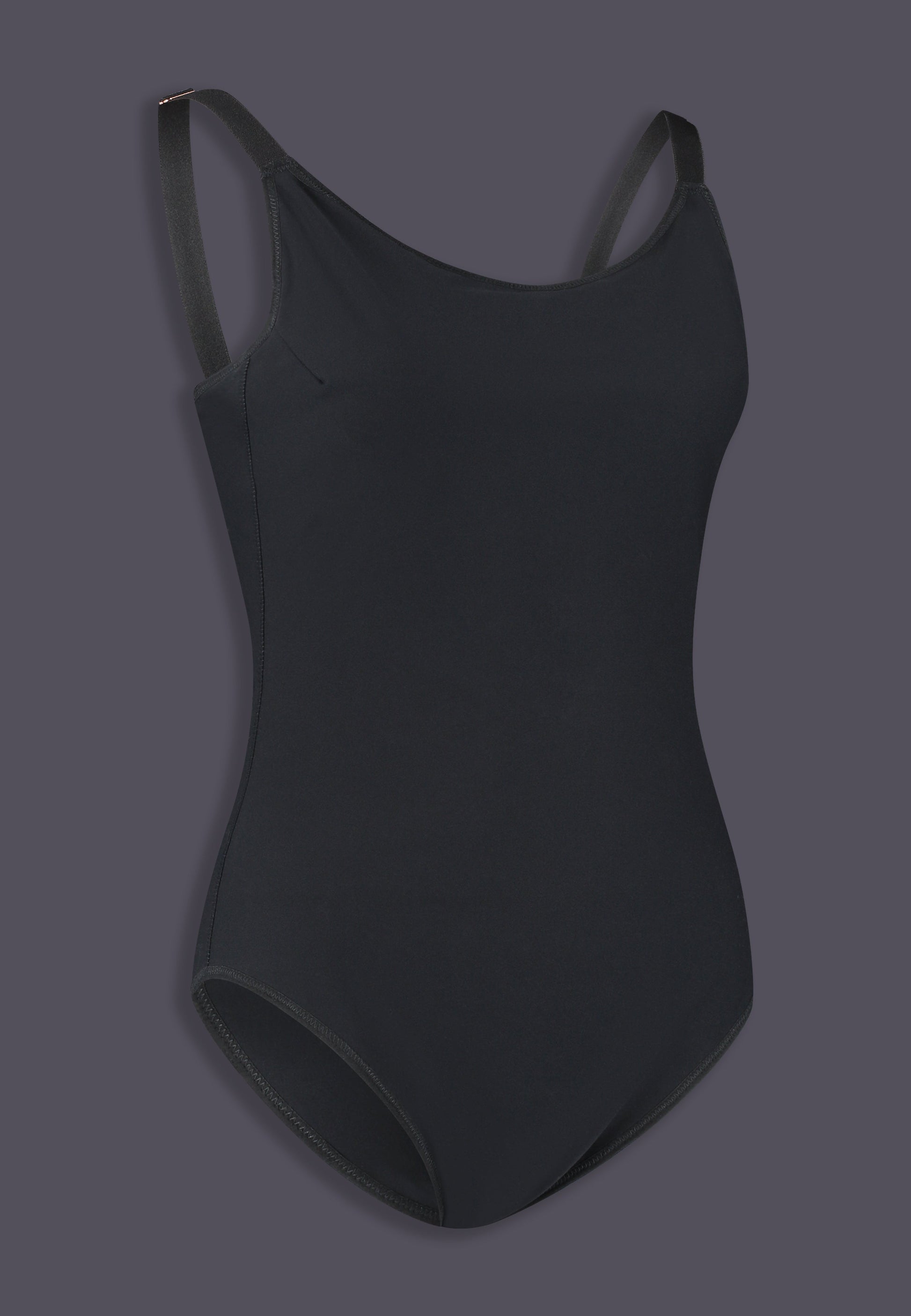 UNTAG MtF trans femme Strappy One Piece black prosthetic boobs  close up side front product