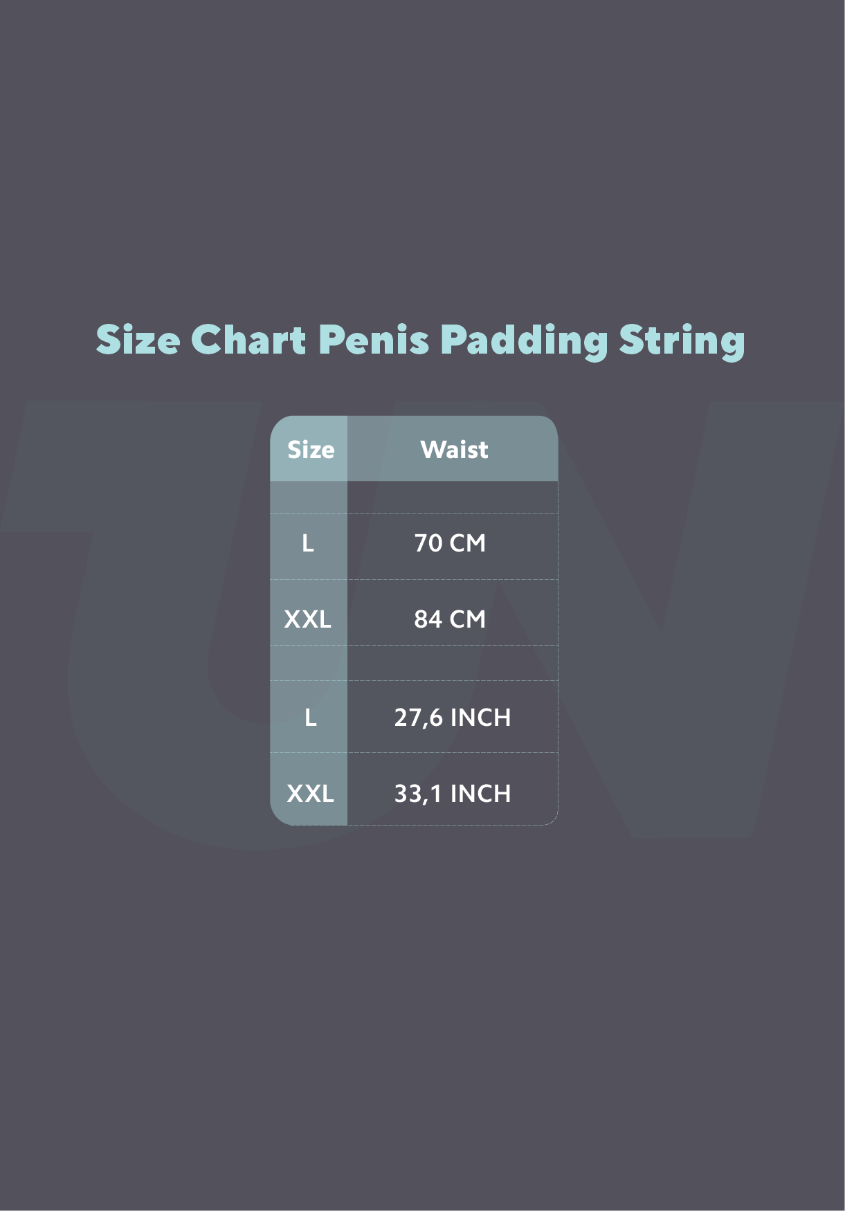 Size chart for the Penis Padding String