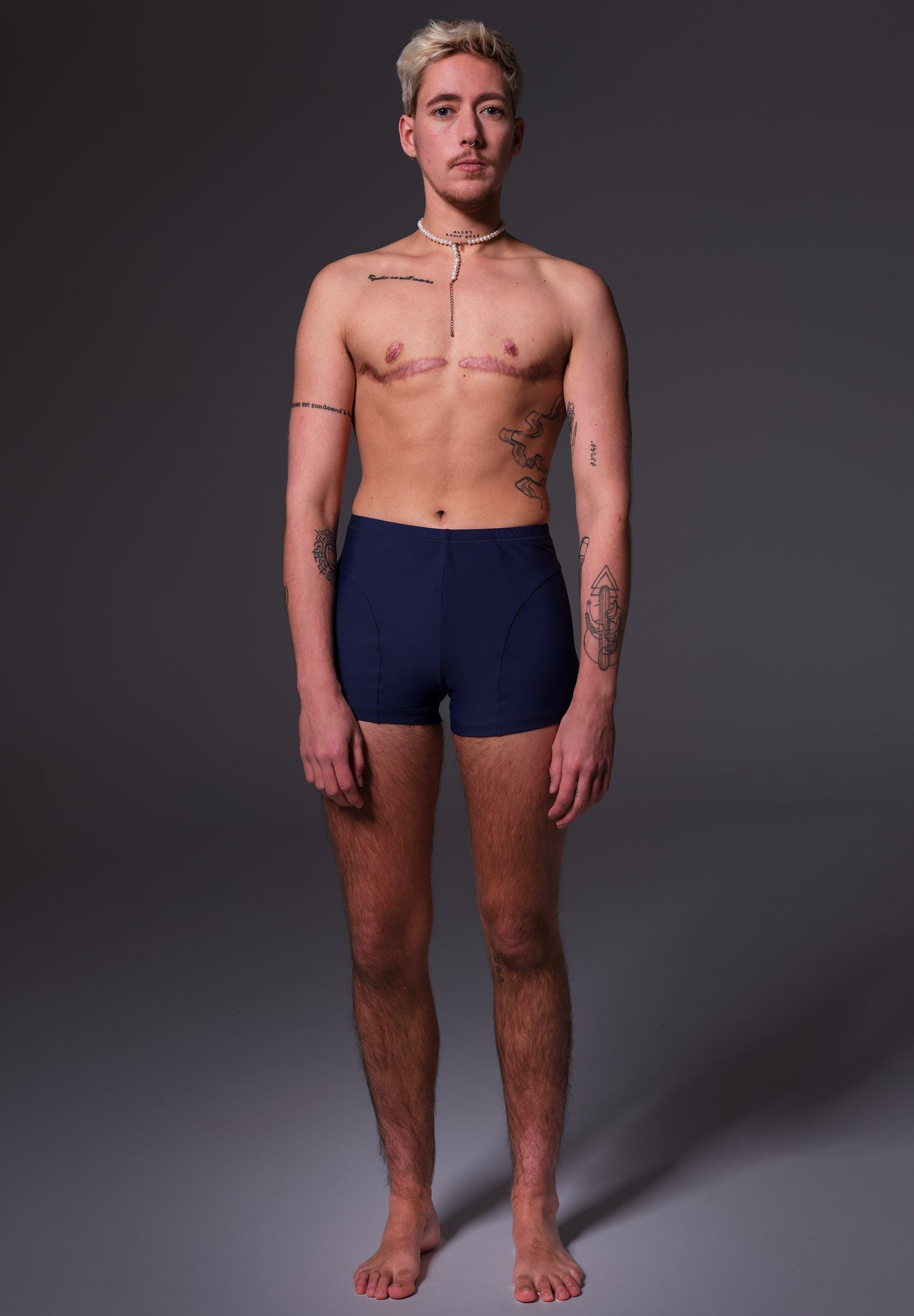 Swim Shorts dark blue, front view of model Mees